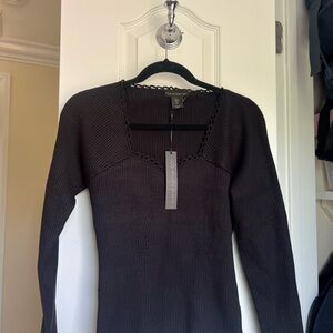 House of Harlow 1960 Black Long Sleeve Sweater lace detail neckline